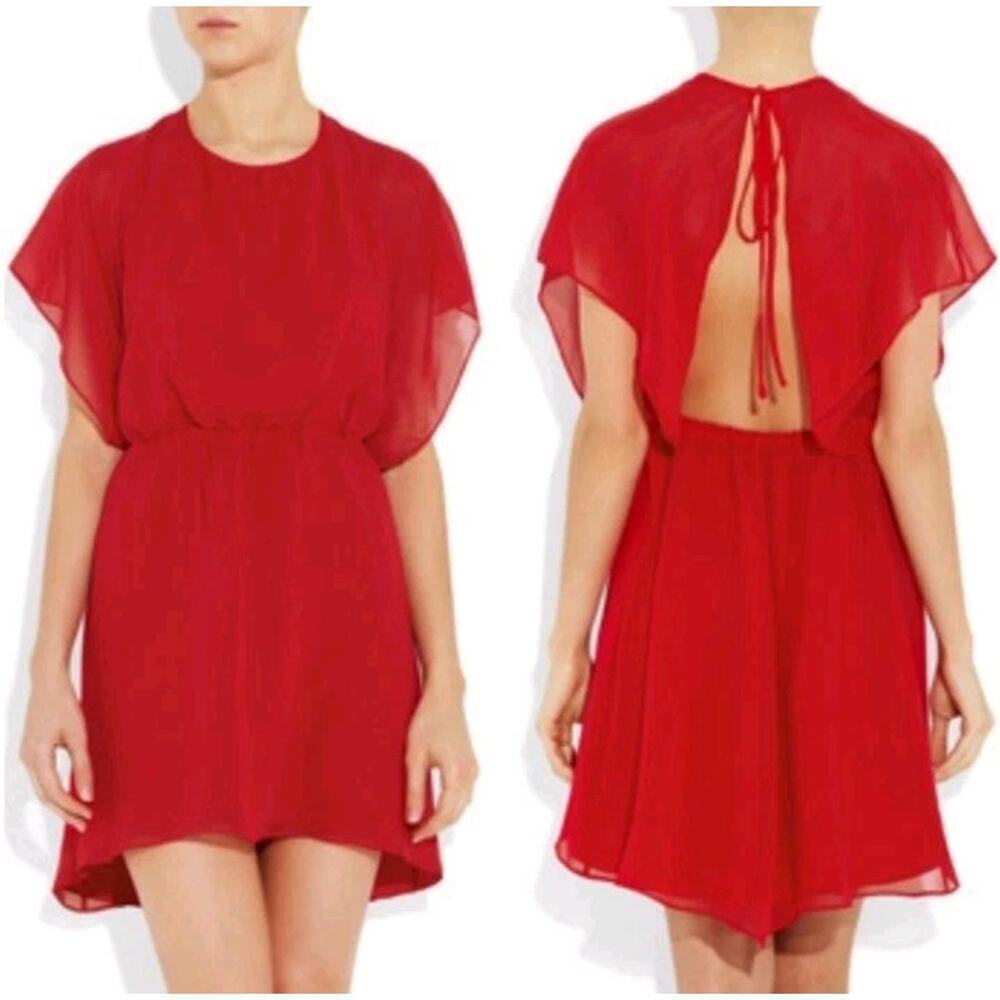 Elizabeth and James Camara Silk Open Back Mini Dress SZ XS Red Flutter Sleeves